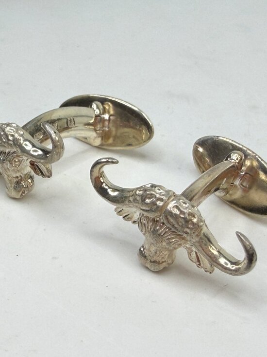 Sterling Silver Longhorn Bull Cufflinks, Personalized  Vintage Italian Sterling Silver Longhorn Bull Head Cufflinks 925 S274
